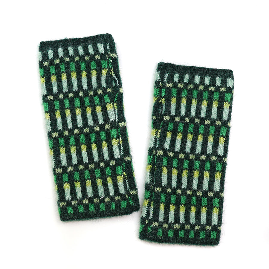 POM Green/Yellow 'Firework' Intermittent Stripe Knitted Wrist Warmers