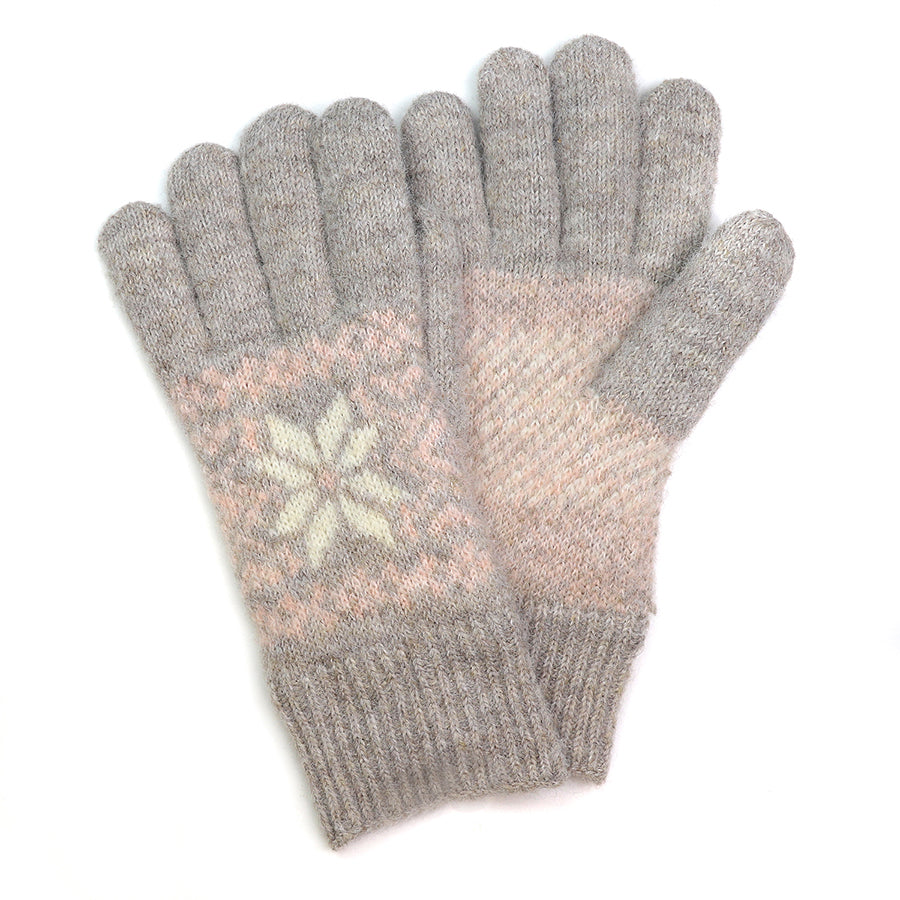 POM Grey Nordic Starflower Fleece Lined Wool Gloves