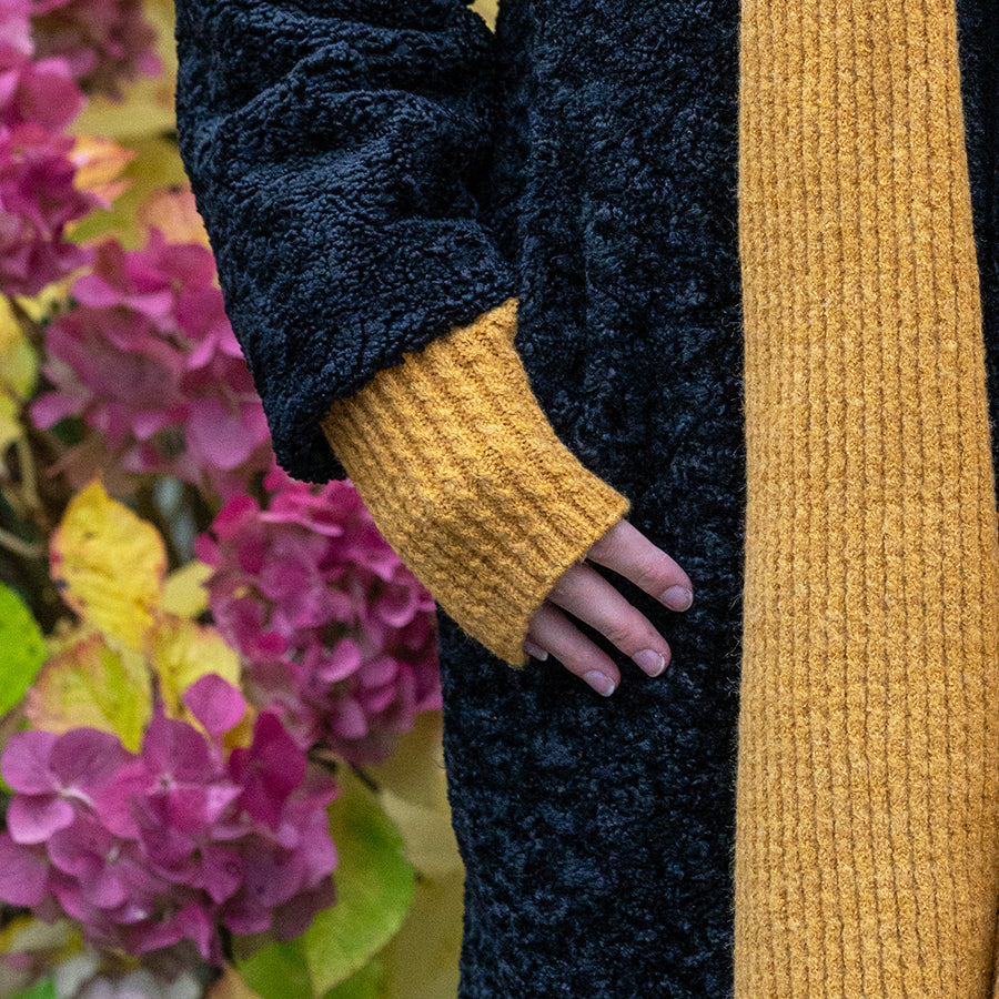 POM Mustard Yellow Recycled Blend Classic Ribbed Wrist Warmers