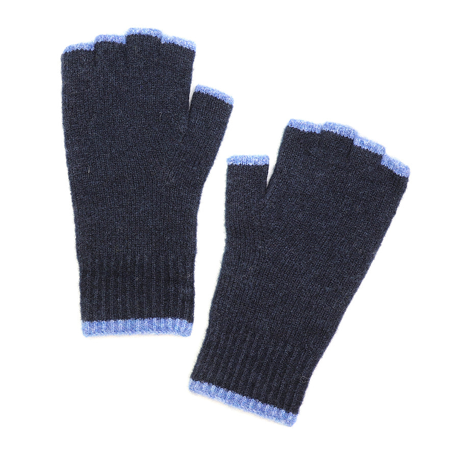 POM Men's Wool Fingerless Gloves - Navy/Dusky Blue