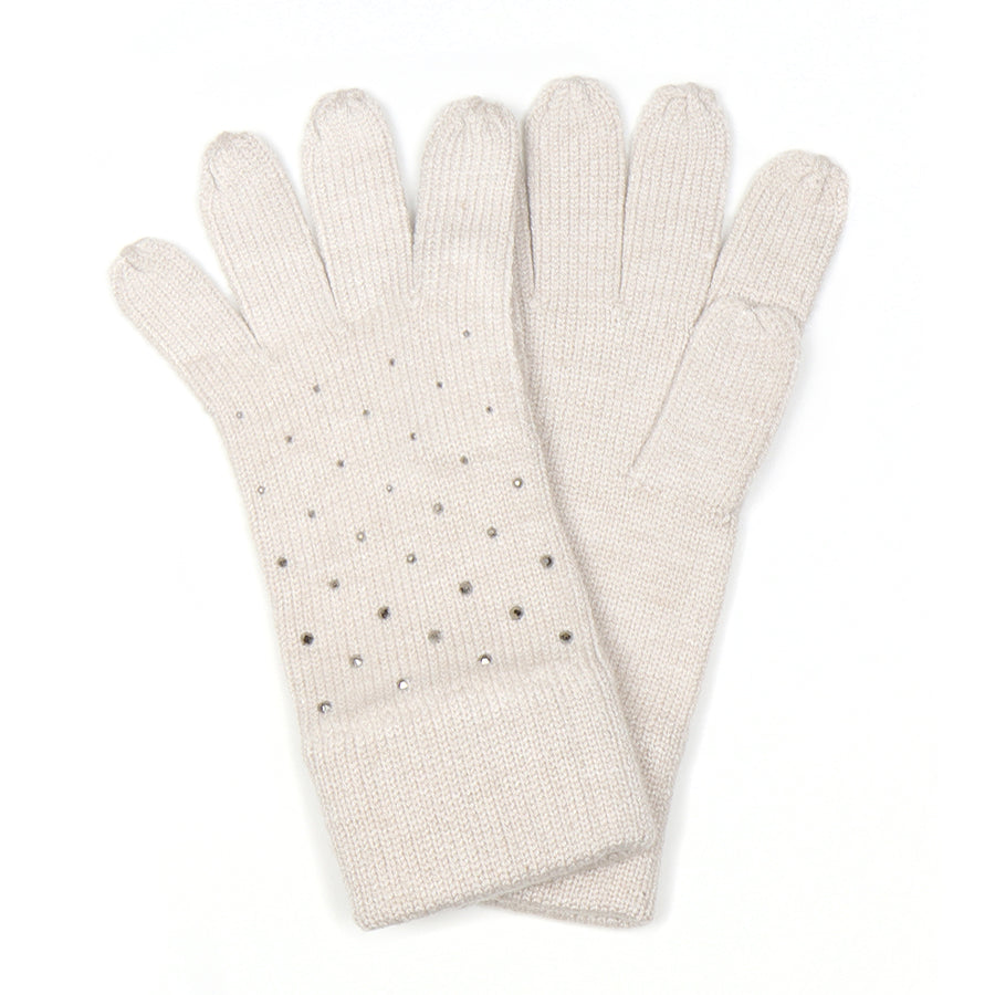 POM Oatmeal Gloves Studded Diamante Embellished Knitted Gloves