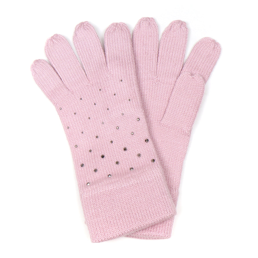 POM Pink Gloves Studded Diamante Embellished Knitted Gloves