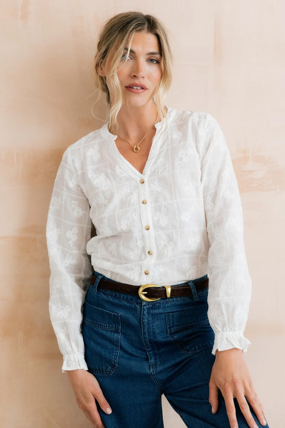 Pintail Blouse - Embroidered Patchwork - White - Lily &amp; Me