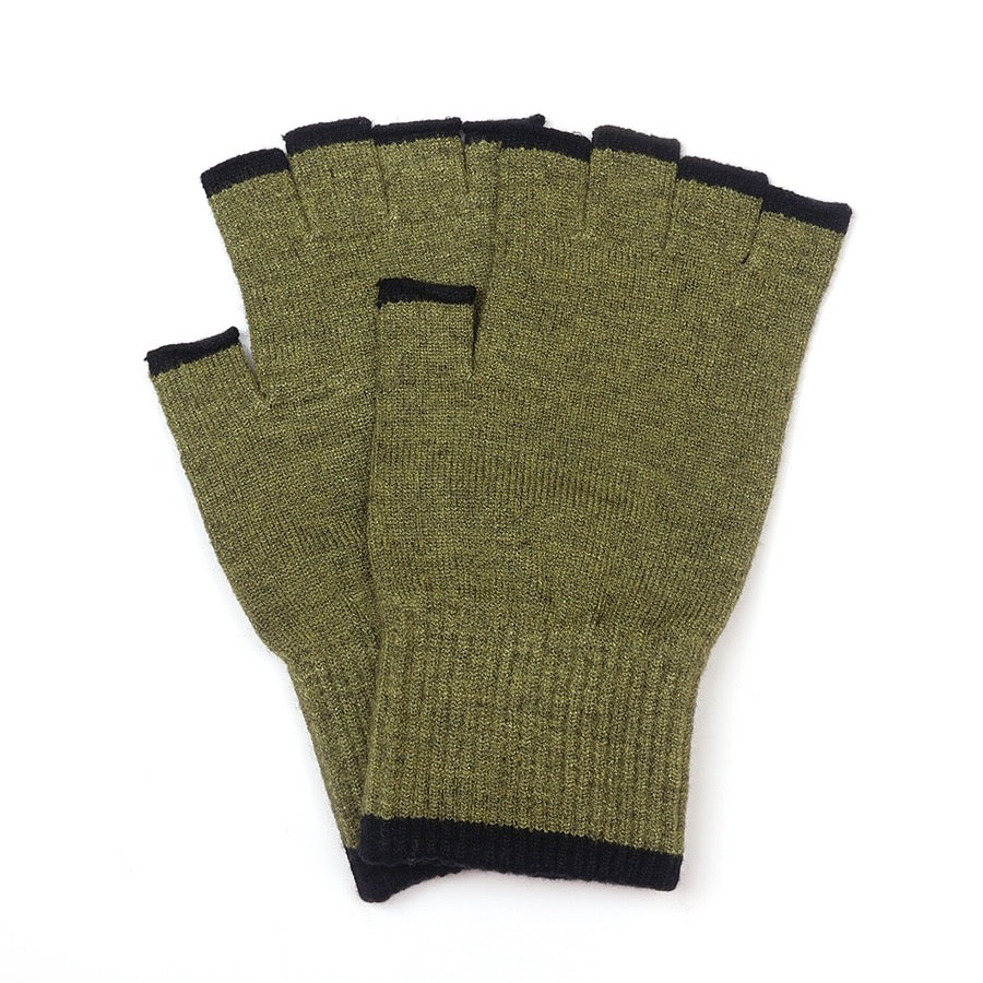 POM - Men's - Theo - Contrast Stripe Fingerless Gloves -Olive Green/Black