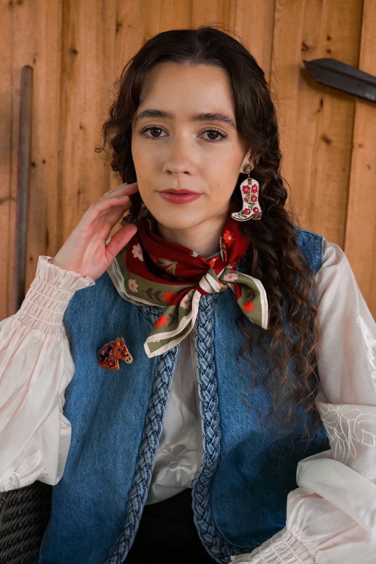 Cream Cowgirl Boots - Beaded Statement Dangly Earrings - My Doris