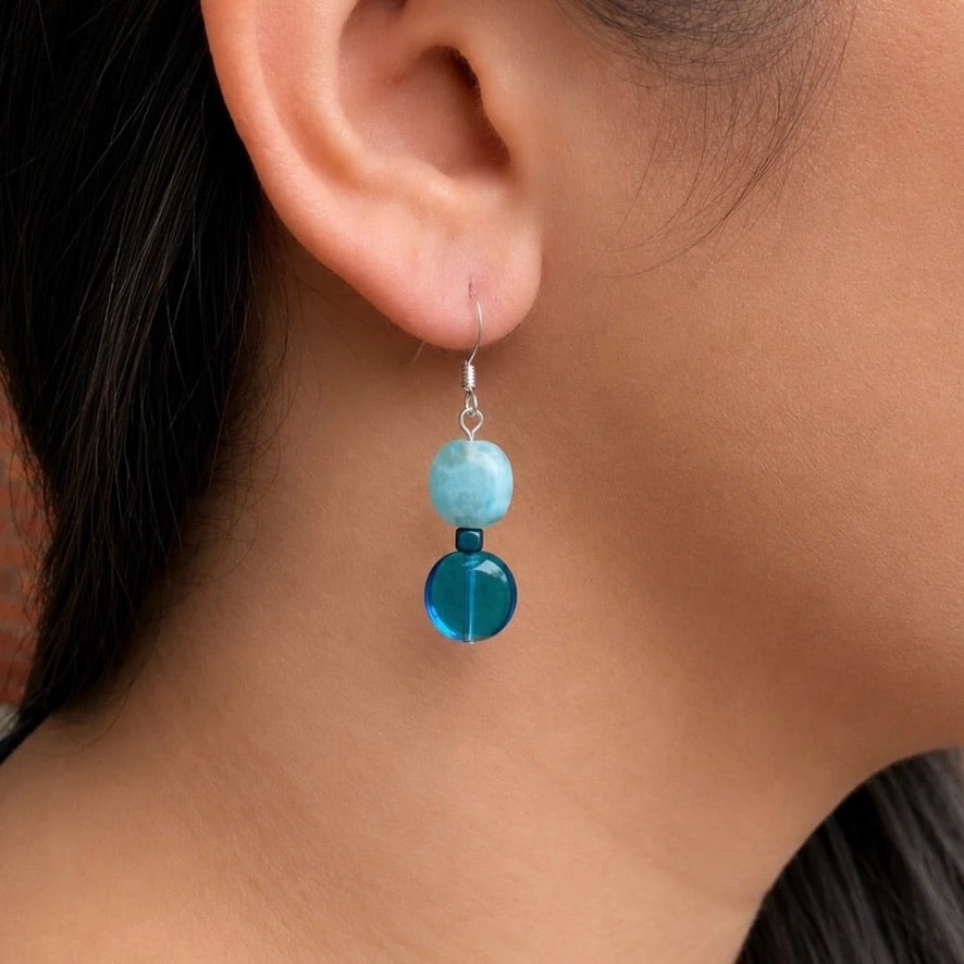 Carrie Elspeth - Glass Double Beaded Drop Earrings - Azure Blue