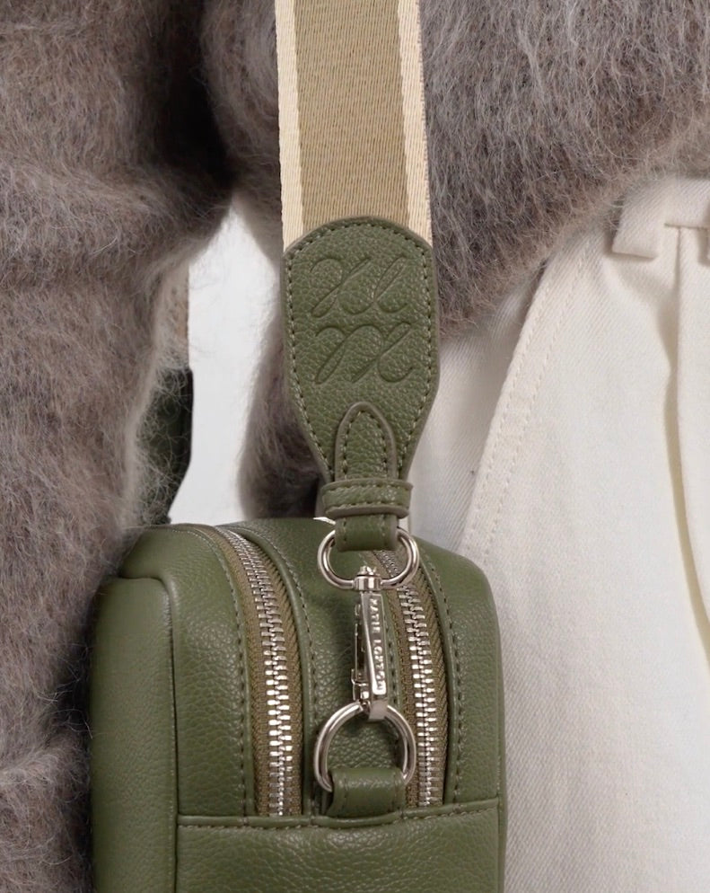 Katie Loxton - Lottie - Large Double Zip Crossbody Bag - Khaki (Silver Fittings)