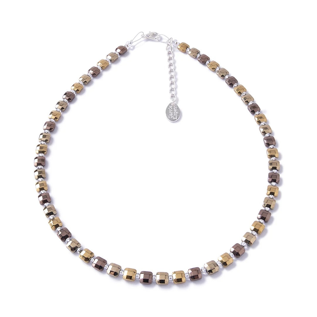 Carrie Elspeth - Cubic Haematite Beaded Full Necklace - Golden