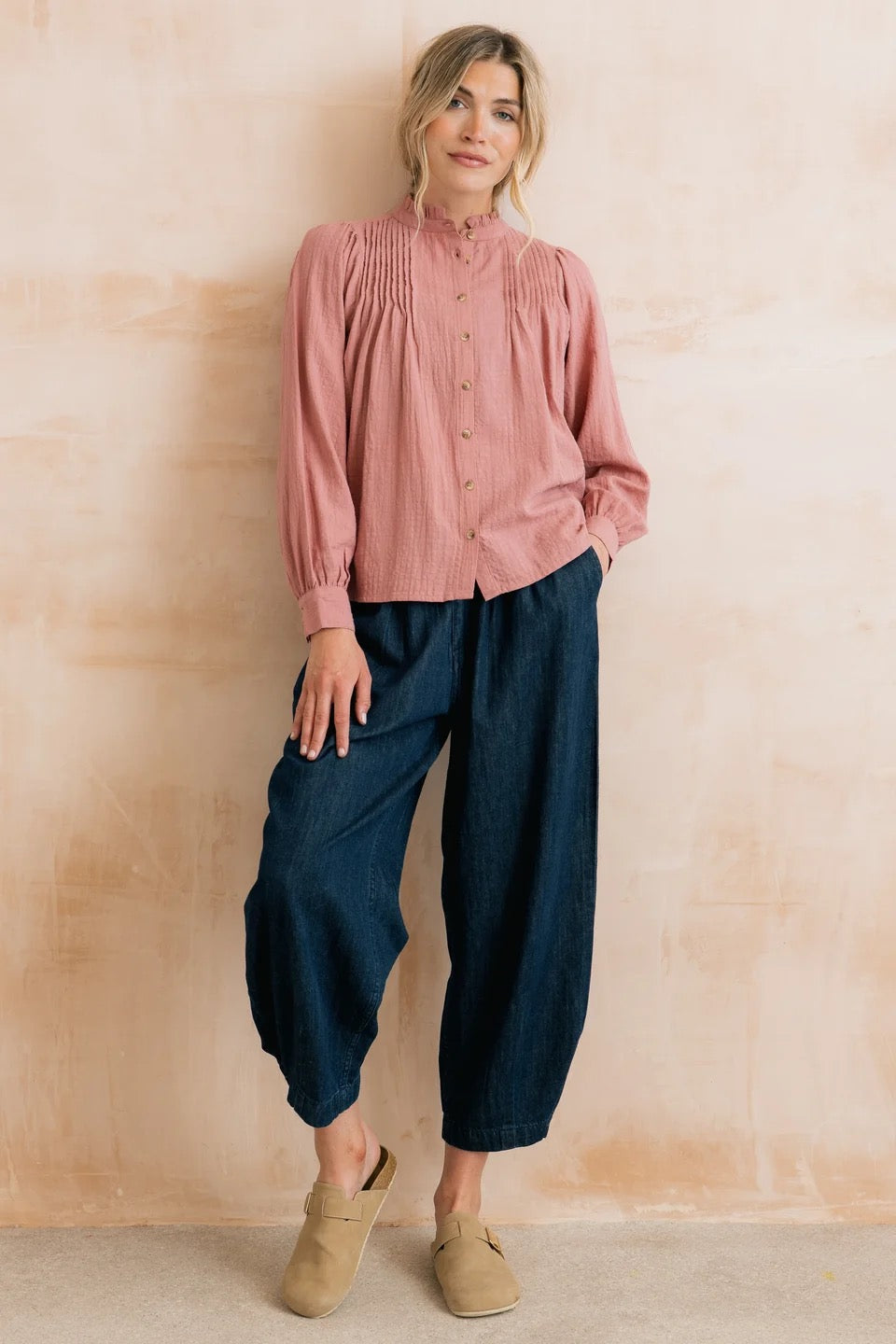 Flora Organic Cotton Plain Pintuck Blouse - Antique Pink - Lily &amp; Me