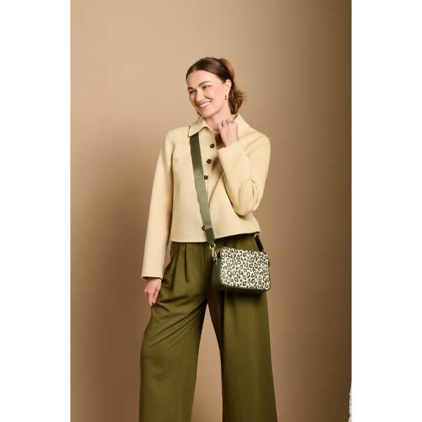Alice Wheeler- Olive Leopard Print - Soho Dual Double Zip Crossbody Handbag