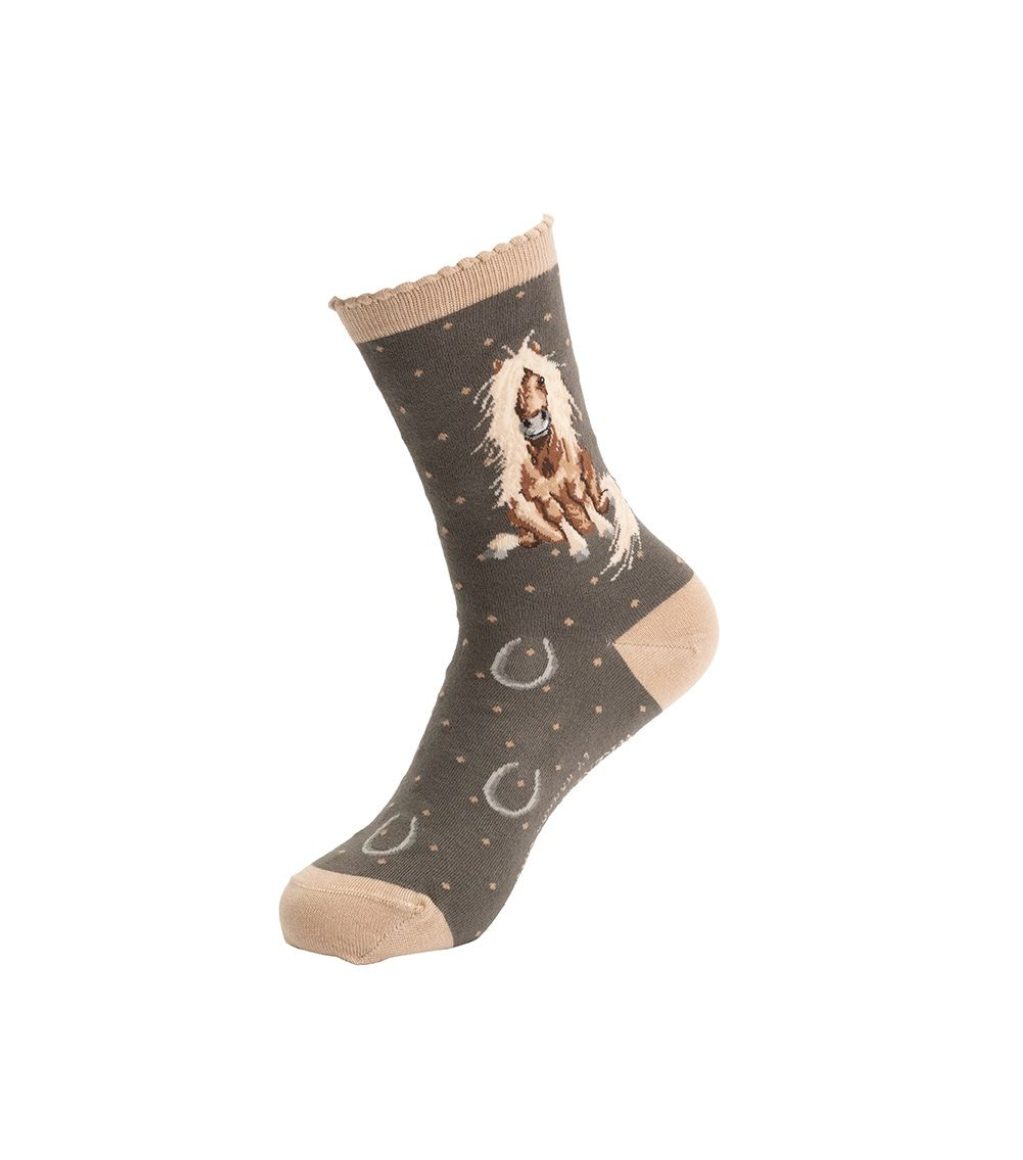 'Gloria' Horse - Charcoal Grey -  Bamboo Ladies Ankle Socks - Wrendale Design