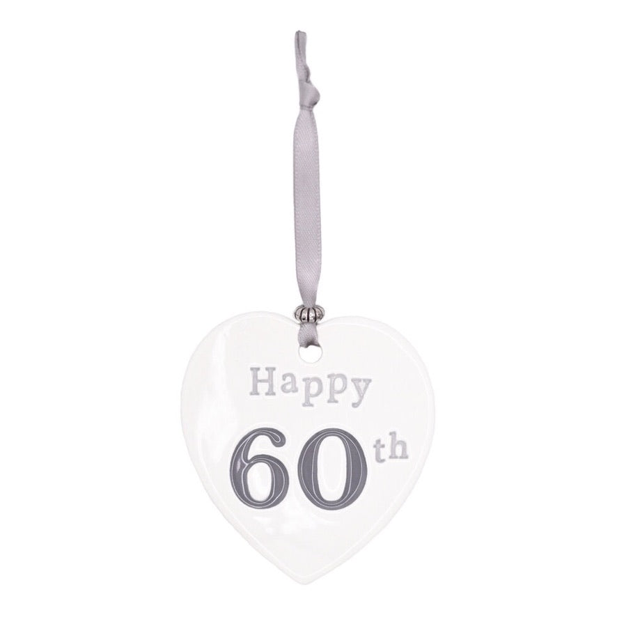 Happy 60th - Ceramic Hanging Heart - Pookie Wookie Ceramics