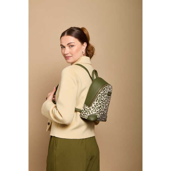 Alice Wheeler- Olive Leopard Print - Shoreditch Small Backpack