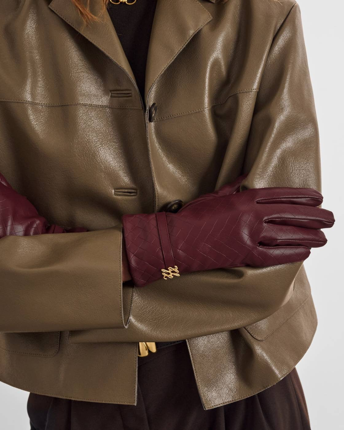 Katie Loxton - Gift Boxed - Faux Leather Woven Gloves - Cherry