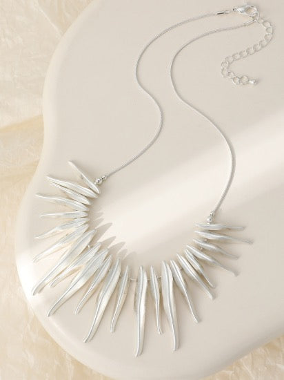 Gracee Jewellery -  Wavy Matt Silver Spikes Statement - Necklace