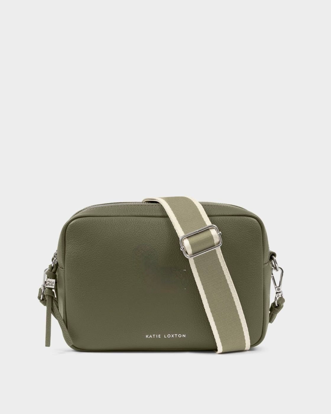 Katie Loxton - Lottie - Large Double Zip Crossbody Bag - Khaki (Silver Fittings)