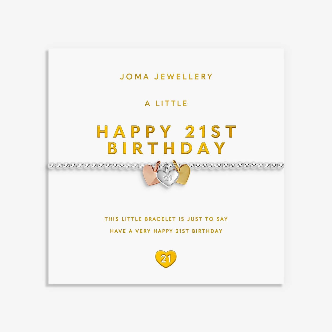 Joma Jewellery - Charmed Moments - A Little 'Happy 21st Birthday' - Three Tone Charm Bracelet
