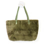 POM - Natalia - Faux Fur Large Tote Handbag - Khaki Green