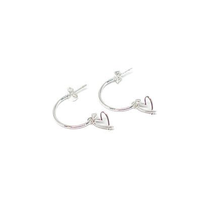 Cora Heart Charm Hoop Earrings - Silver - Clementine Jewellery