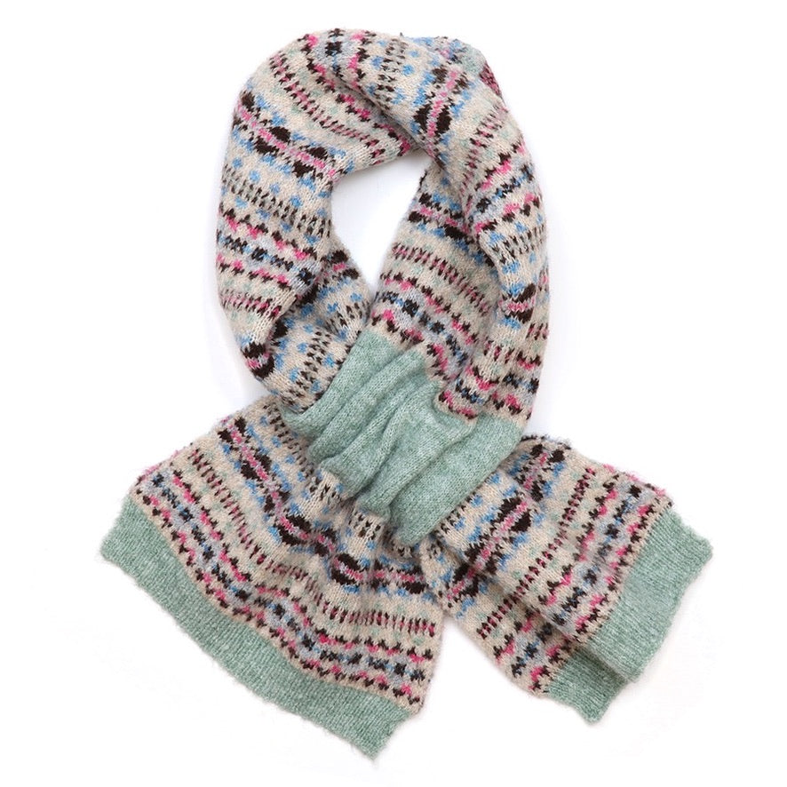 POM - Iris - Patterned Knit Pull Through Crossover Scarf - Oatmeal/Mint