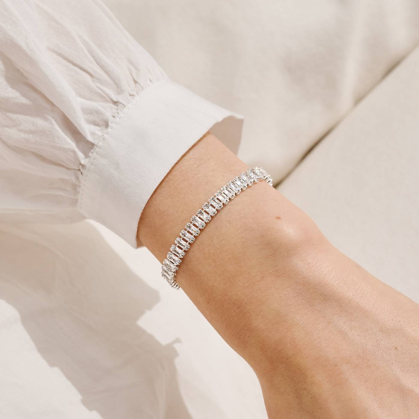 Joma Jewellery - Bracelet Bar - Rectangular Cut CZ Tennis Slider Bracelet - Silver Plated