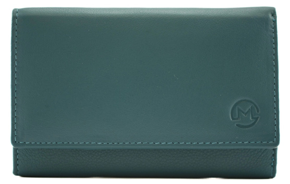 Mala Leather - Origin Medium Tri-Fold &amp; Zip Purse (3698 5)- Teal
