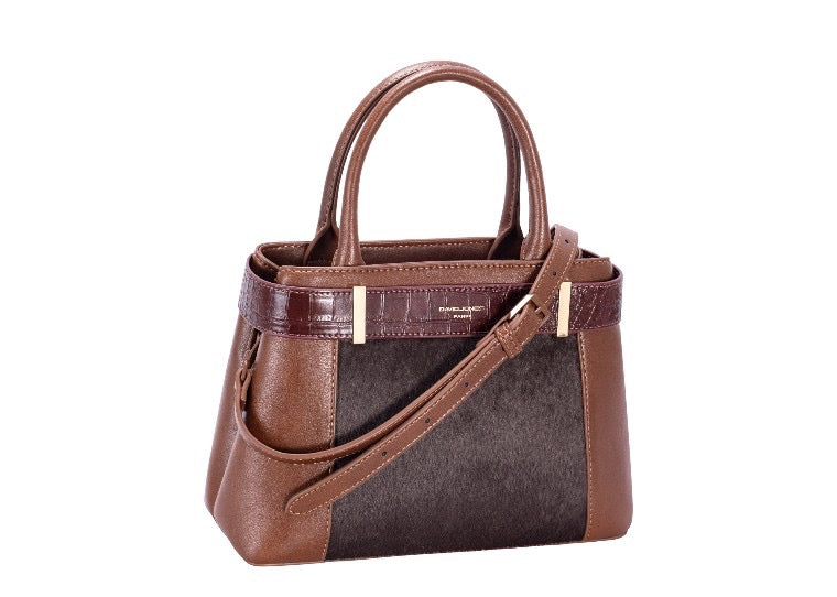 David Jones - (CM8436-1) Croc, Faux Fur &amp; Faux Leather Small Grab Handbag - Red Mud