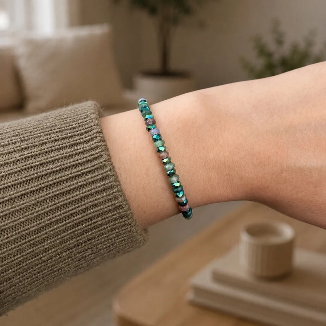 Carrie Elspeth - Moss Agate Faceted Rondelles Beaded Bracelet - Green Multi