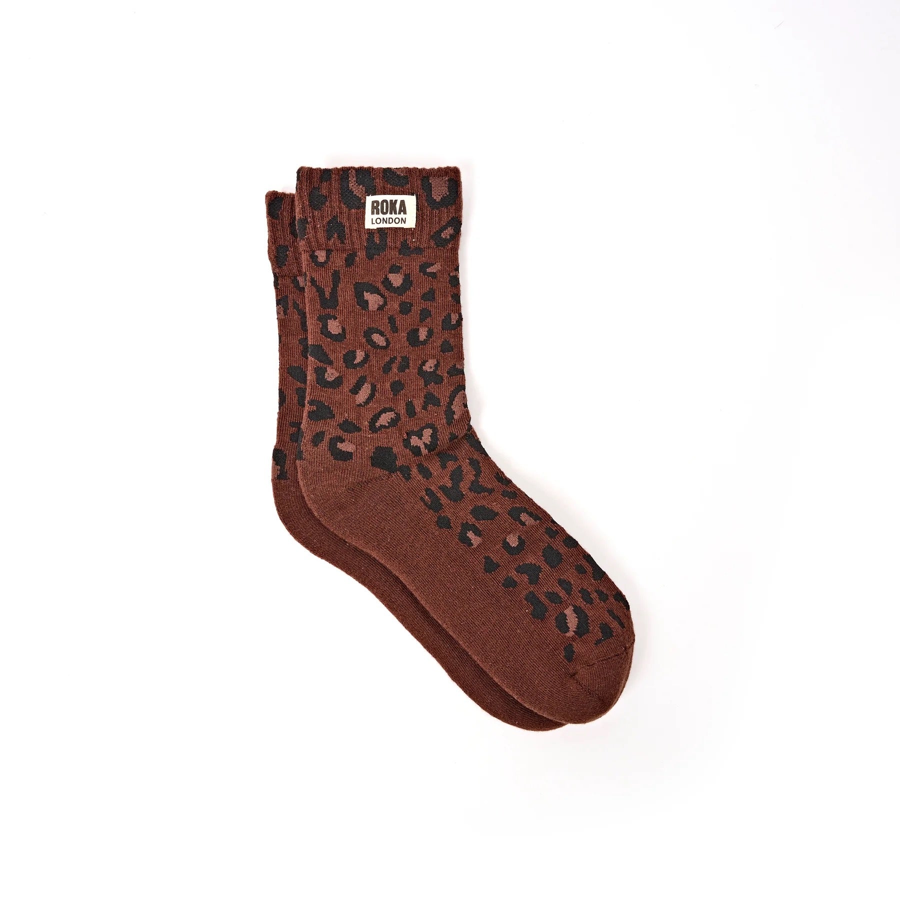 ROKA Wimbledon Ladies Ankle Crew Socks - Mini Leopard - Chocolate