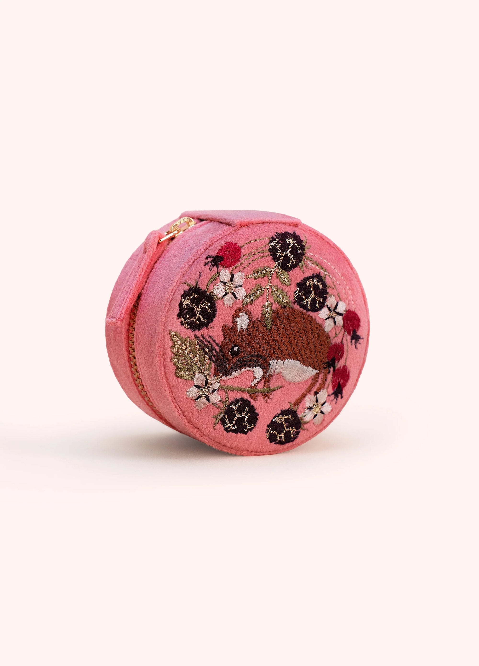 Powder Velvet Mini Round Jewellery Box - Mouse - Dusky Pink