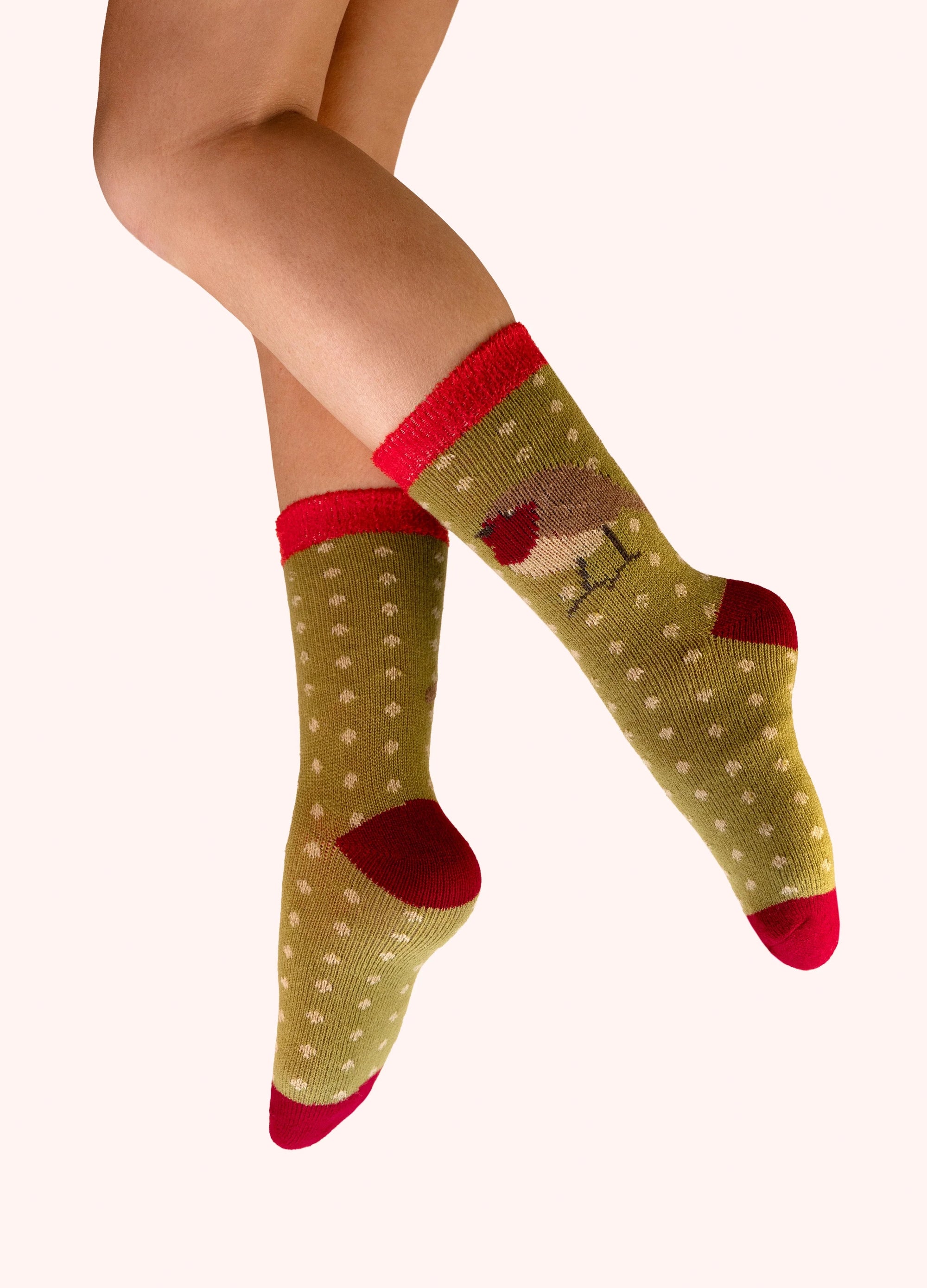 Powder - Red Robin - Ladies Thick Cosy Lined Ankle Socks - Green