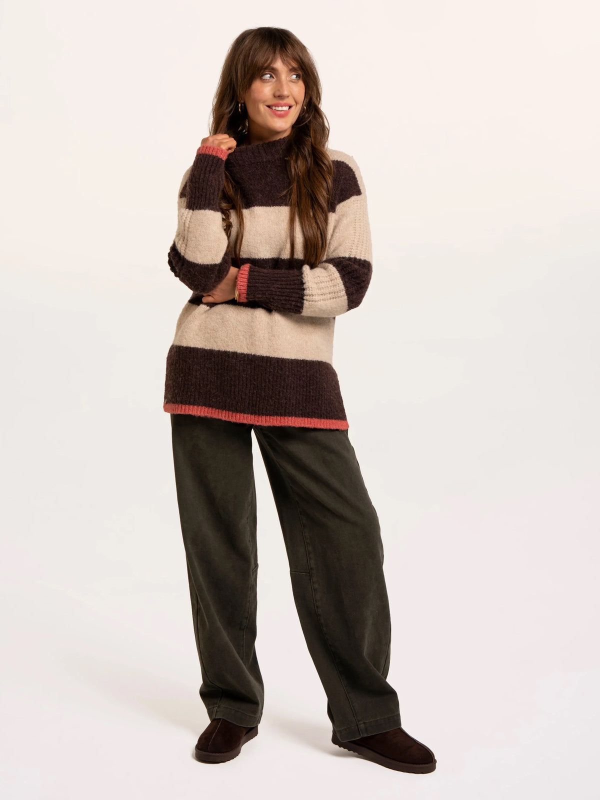 Brakeburn - Eira - Stripe Crew Neck - Cosy Knitted Jumper - Burgundy