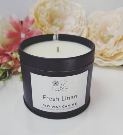 Jolu Boutique Fresh Linen Soy Wax Candle - Black Tin
