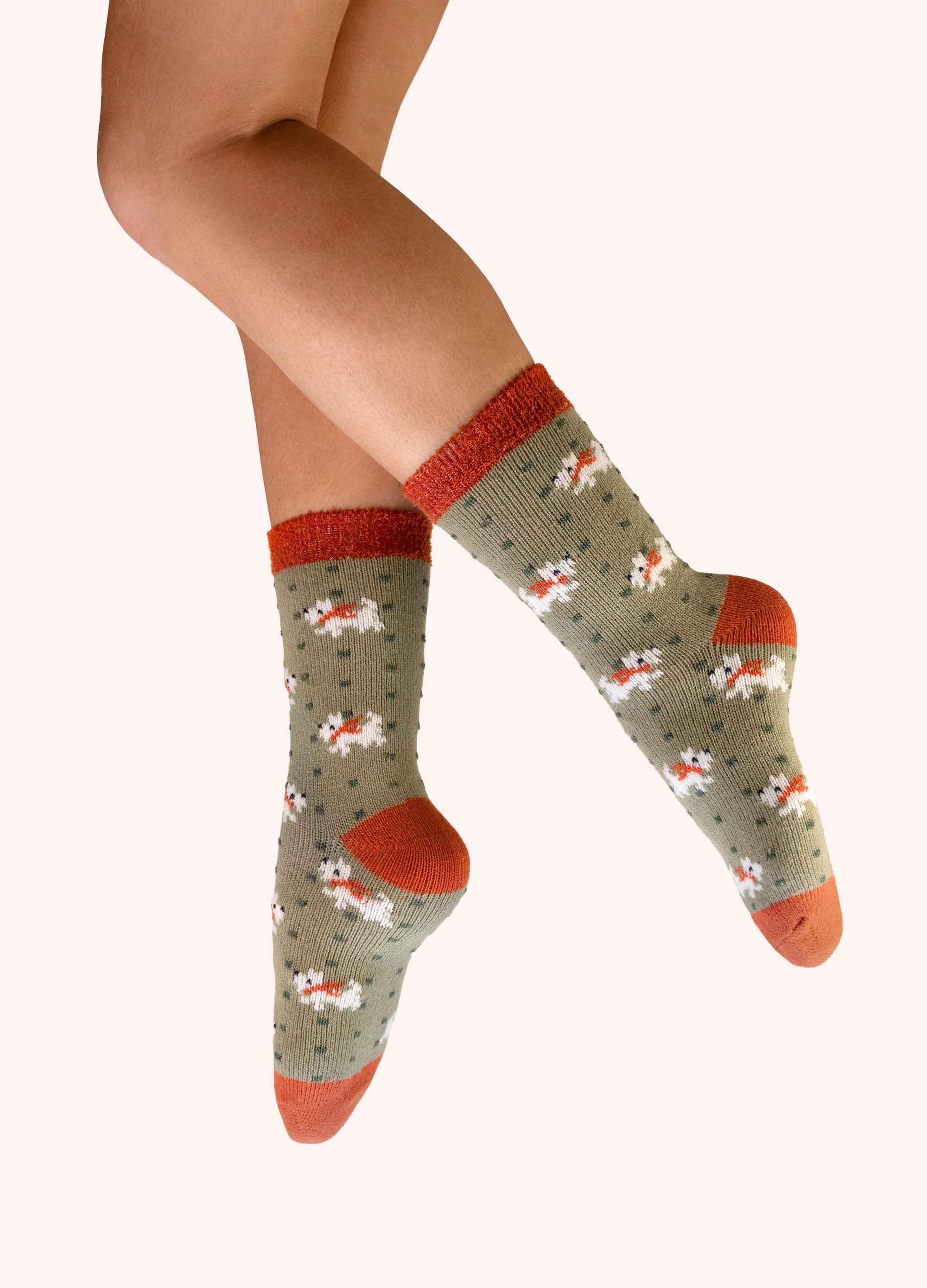 Powder - Wooly Westie - Ladies Thick Cosy Lined Ankle Socks - Sage Green