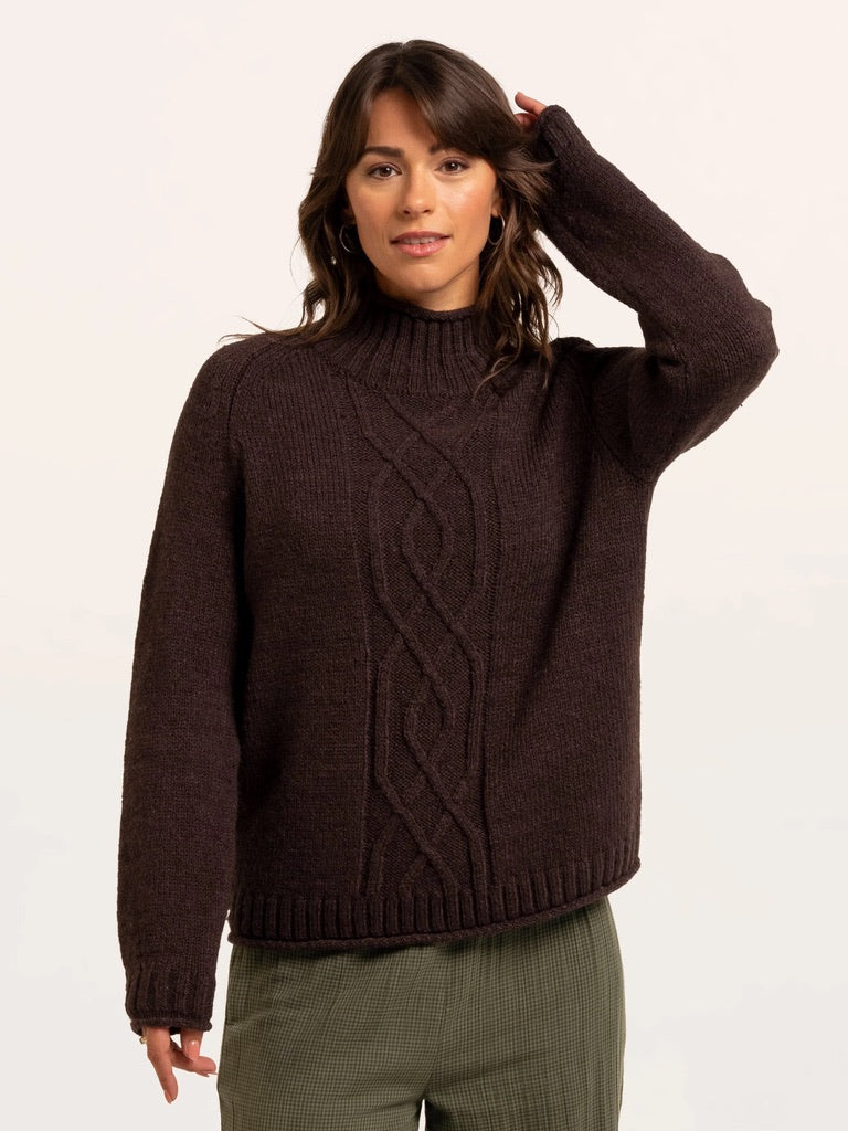 Brakeburn - Agnes - Textured Stitch Knitted Roll Neck Jumper - Chocolate
