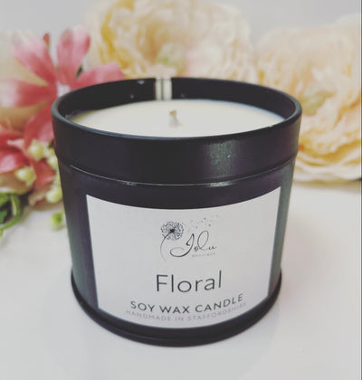 Jolu Boutique Floral Soy Wax Candle - Black Tin