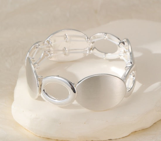 Gracee Jewellery - Silver Disc &amp; Oval Statement-  Stretch Bracelet