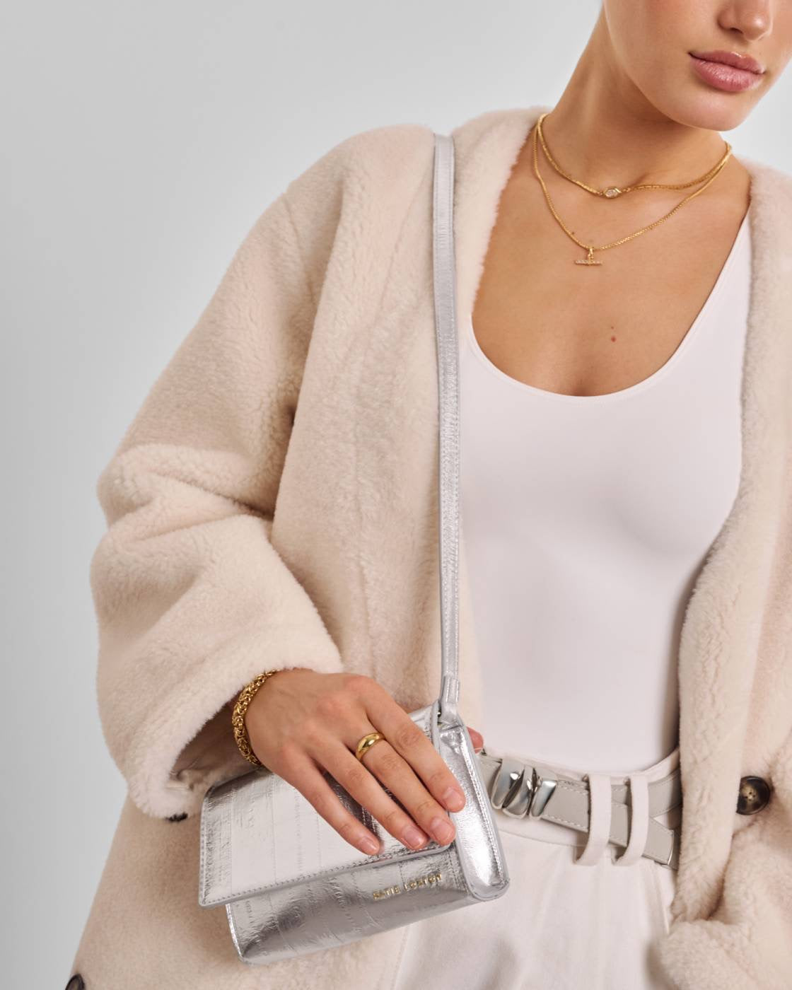 Katie Loxton - Lou - Small Crossbody Flap Over Handbag - Silver Eel
