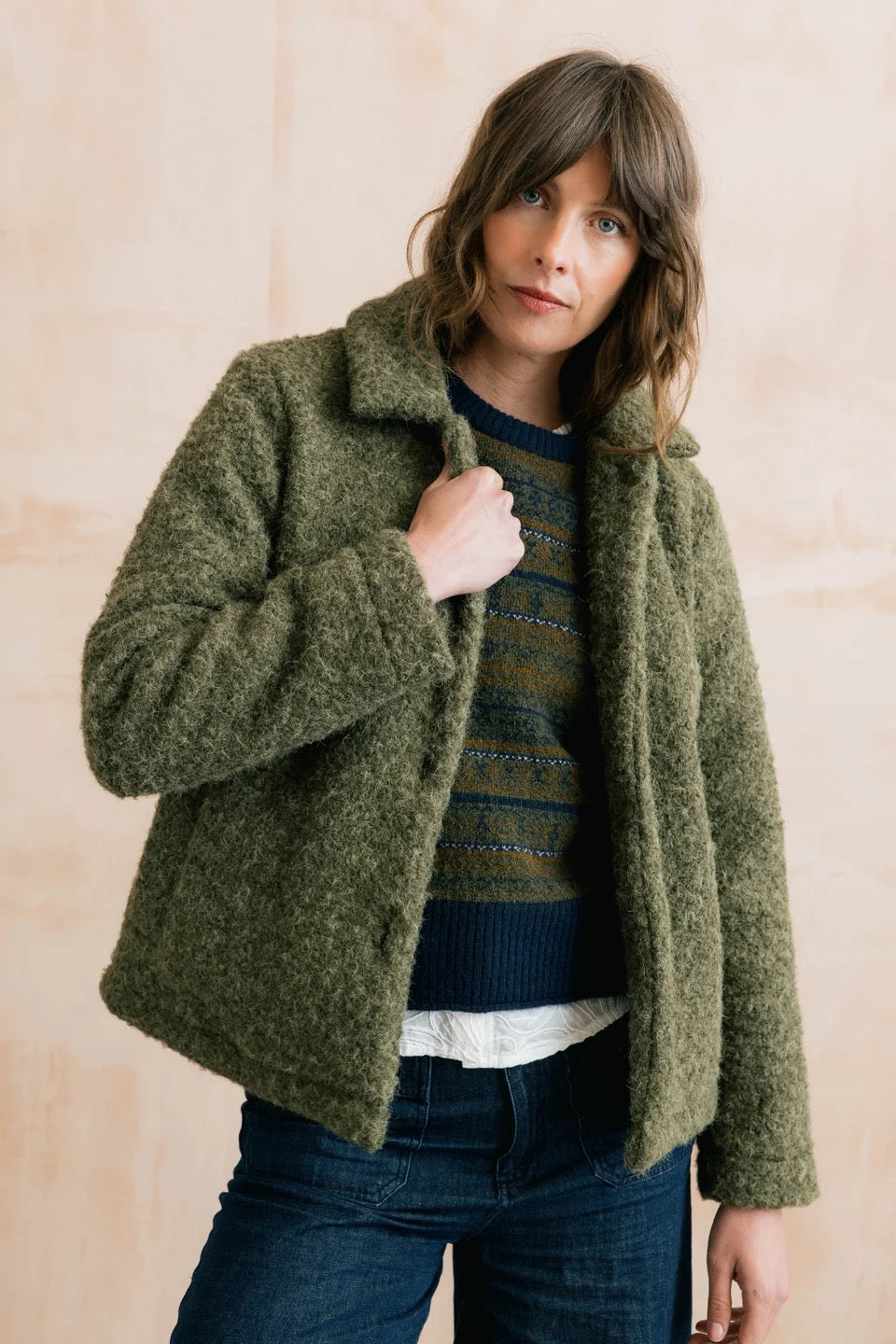 Sycamore - Textured Boucle Collared Jacket - Sage Green - Lily &amp; Me