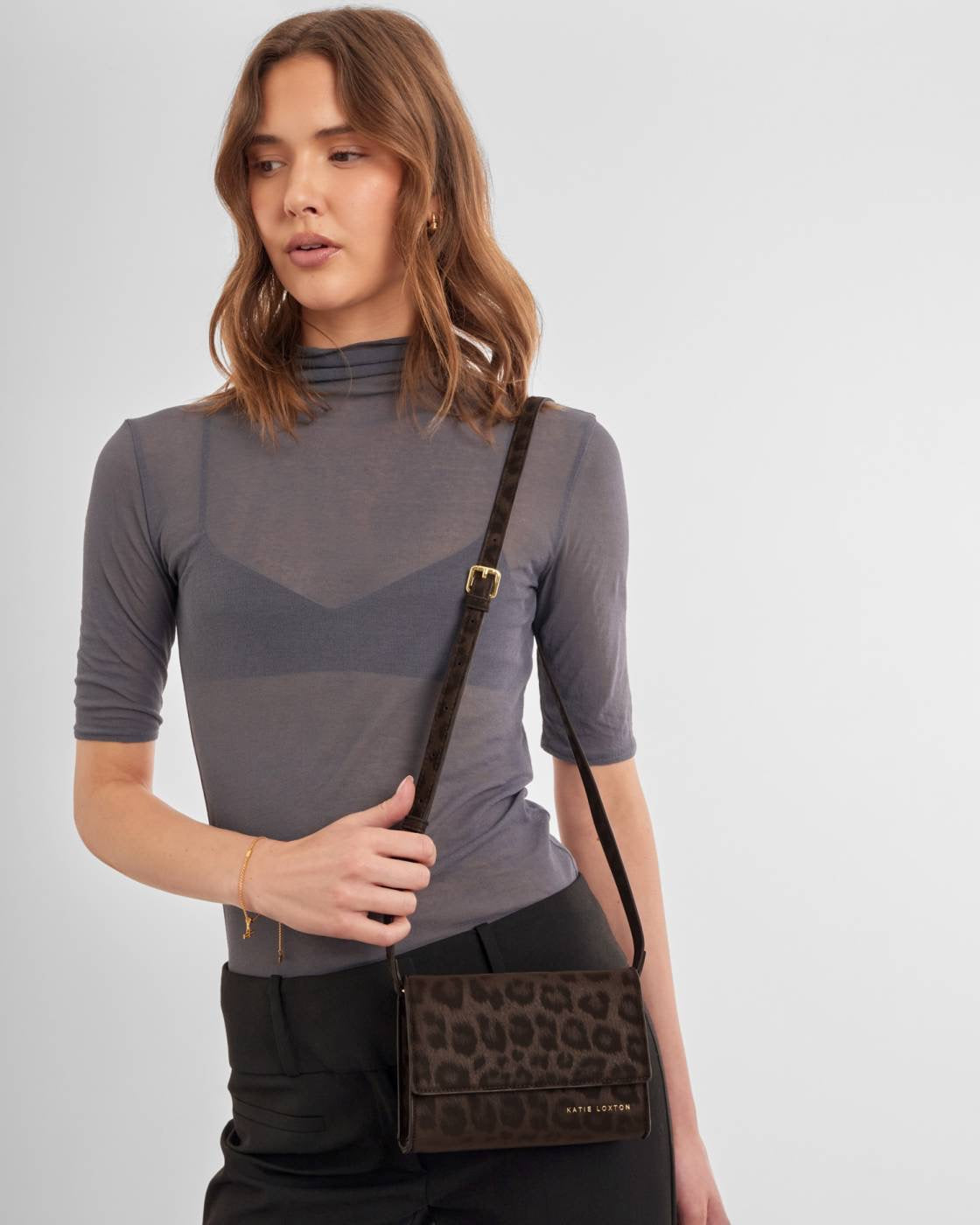 Katie Loxton - Lou - Clutch/Small Crossbody Handbag - Chocolate Leopard Print