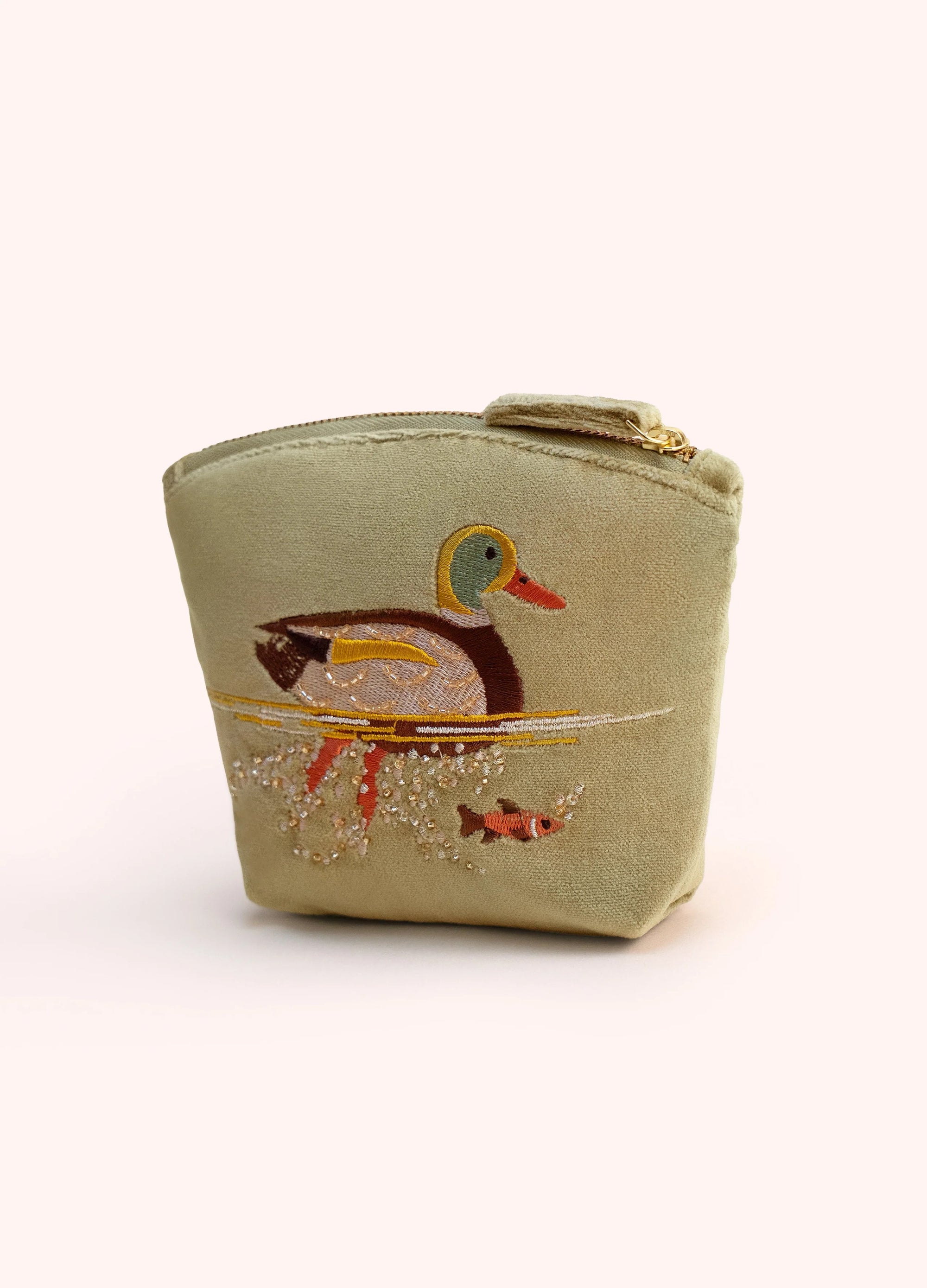 Powder Velvet Mini Tapered Zip Pouch - Duck - Sage Green