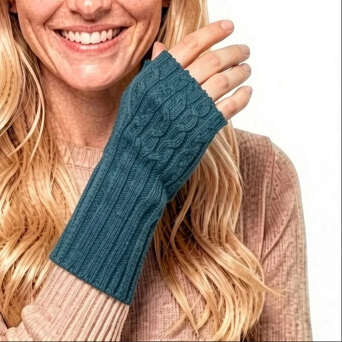 Park Lane - Peacock - Cable Knit Fingerless Wrist Warmer - Ladies Gloves