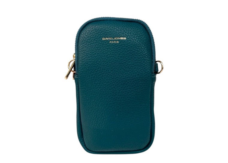 David Jones - (CM6814A) Double Zip Faux Leather Phone Crossbody Bag - Twilight Teal