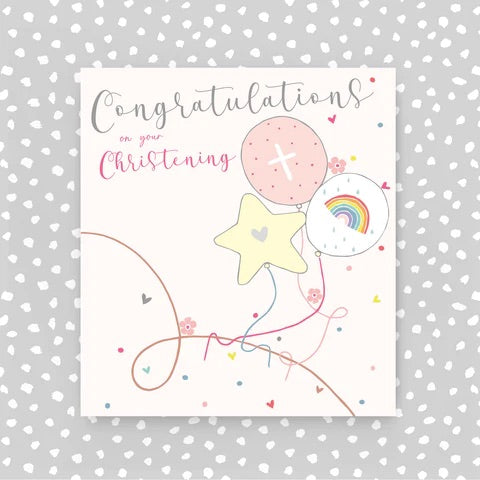 Molly Mae Congratulations on your Christening Balloons Pink Card