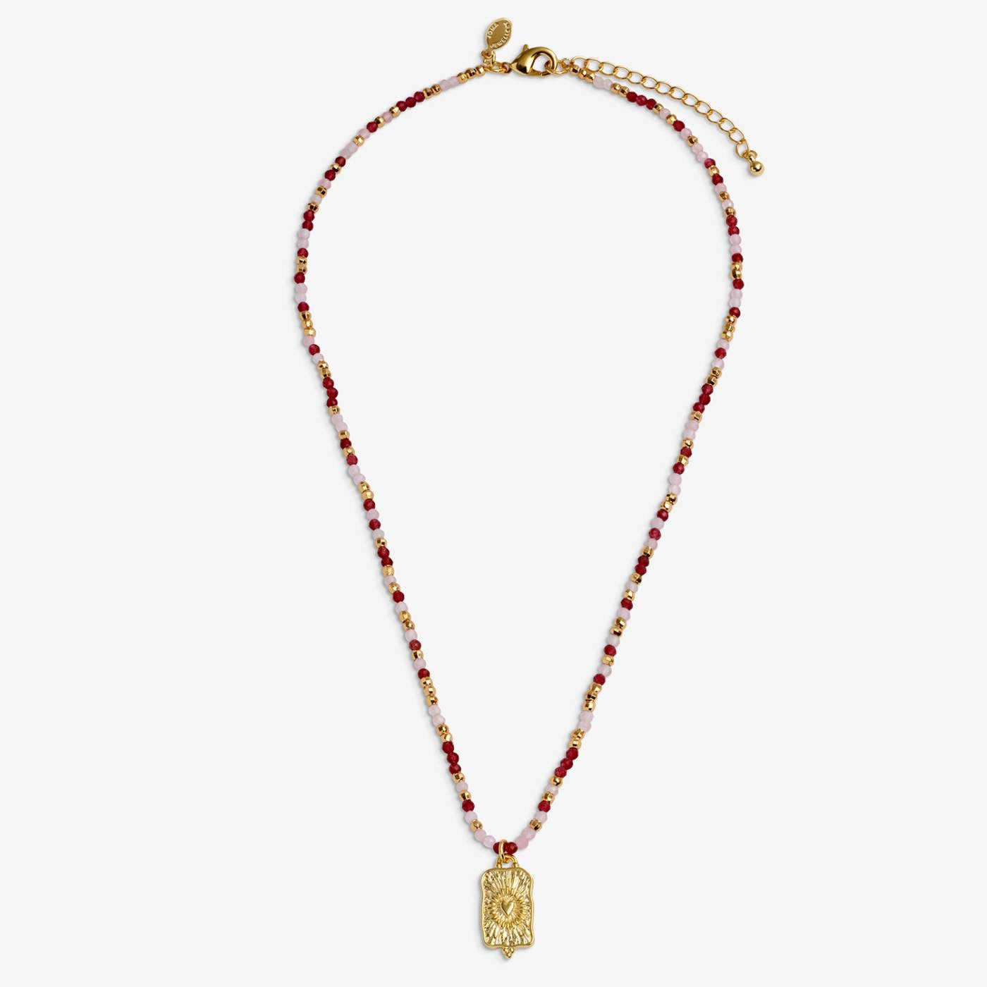 Joma Jewellery - Loved By You - Red &amp; Pink Gemstone Full Beaded Necklace - Gold Plating