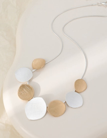 Gracee Jewellery - Two Tone Matt Textured Multi Ovals -  Statement Necklace - Silver/Gold