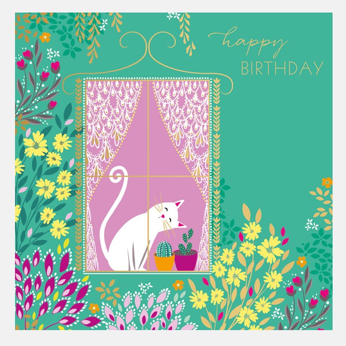 Sara Miller by The Art File - Curious Cat Birthday Card