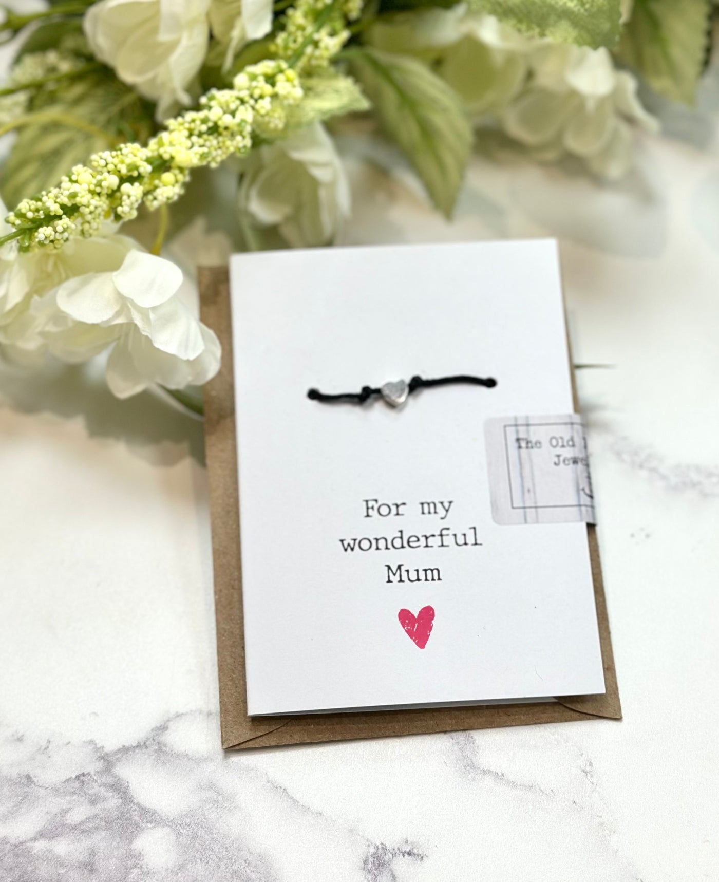For My Wonderful Mum - Heart/Star Black Cord Wish Bracelet