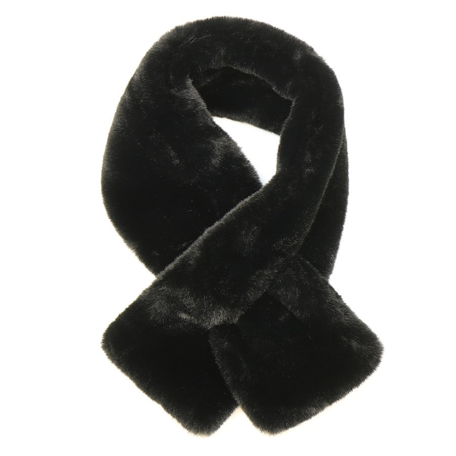 POM - Black - Supersoft Faux Fur - Pull Through Crossover Scarf