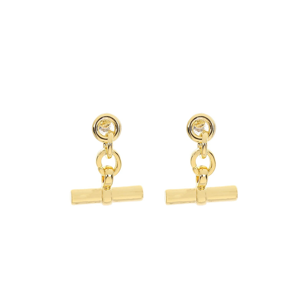 Lanes -  T-Bar Chain Drop - Boxed Stud Earrings - Gold
